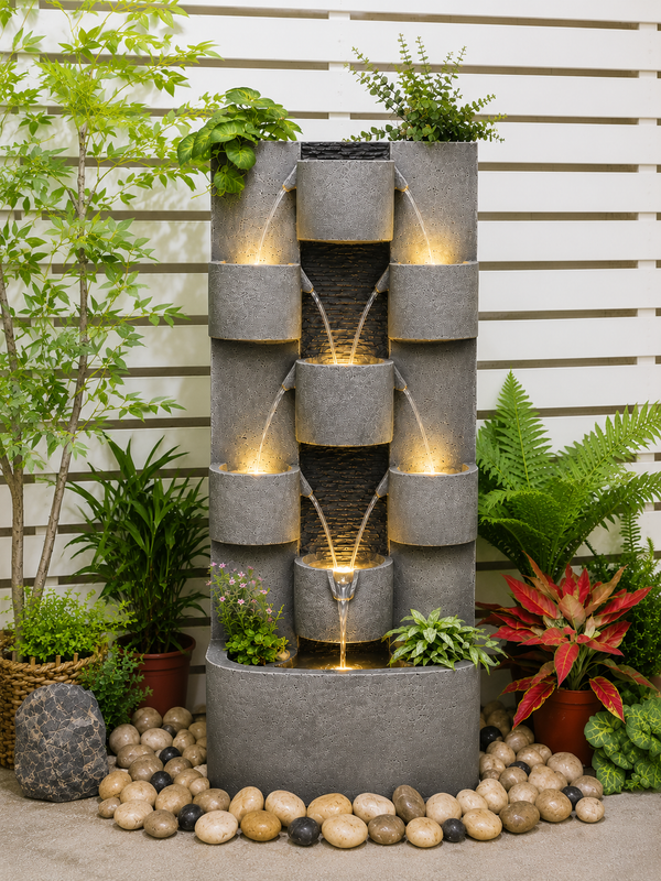 Steps Lights & Water Combo Natural Wall Water Feature Sublime Design
