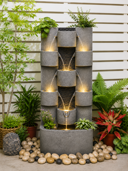 Steps Lights & Water Combo Natural Wall Water Feature Sublime Design