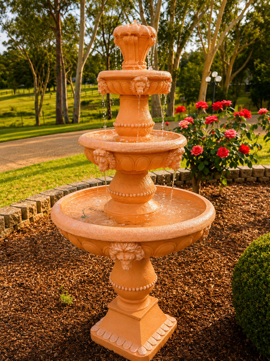 Marbella 4-Tier Water Fountain Lions Terracotta Unique Colour & Design