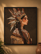 Native American Woman Printed Canvass Tapestry Texture Wall with 3D Jewellery Head Band