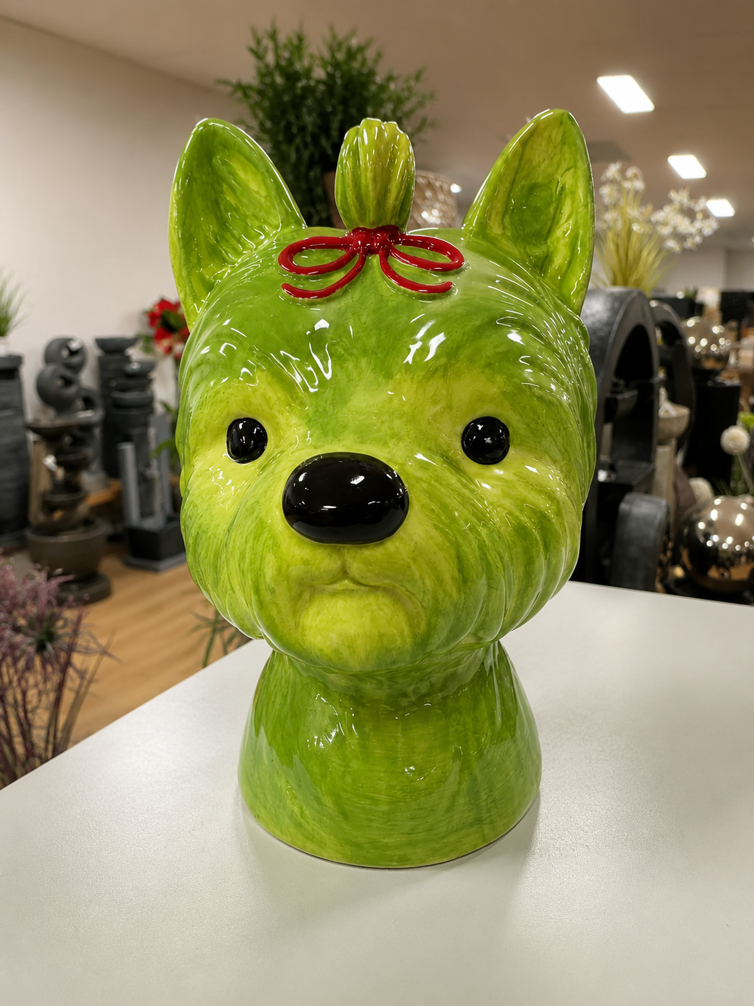 YORKSHIRE TERRIER HEAD VASE GREEN DOLOMITE PERFECT GIFT COLLECTORS ITEM