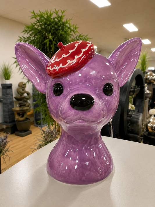 CHIHUAHUA HEAD VASE PURPLE DOLOMITE PERFECT GIFT COLLECTORS ITEM