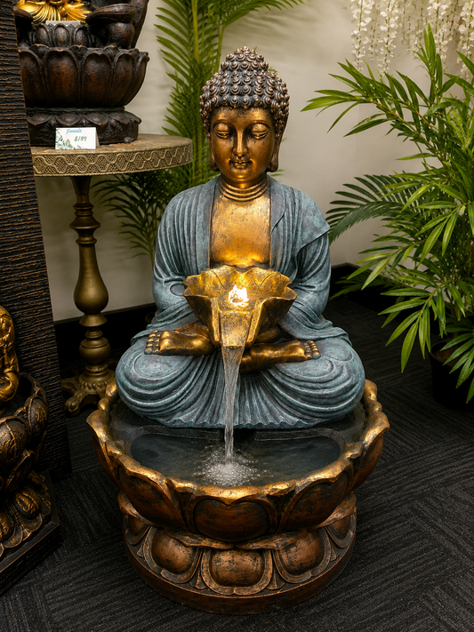 Togetherness Buddha Water Feature 1 Meter Tall Outdoor Fountain Unique Colours
