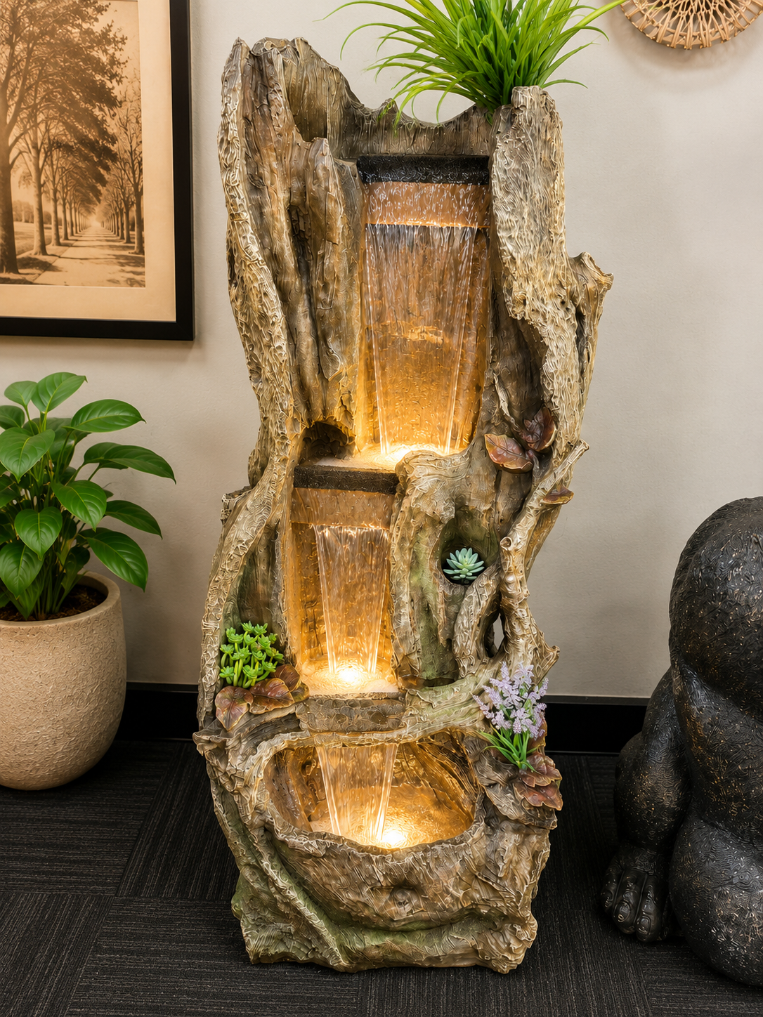 Forrester Waterfall Nature Fountain Hollow Tree Water Feature