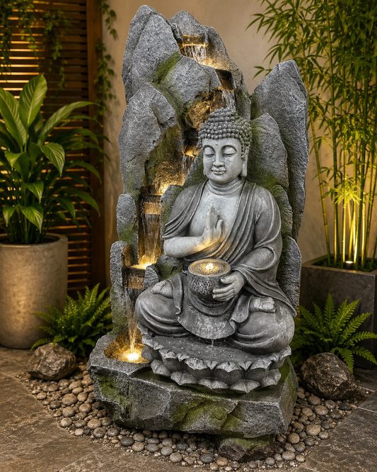 Peace Masterpiece Buddha Water Feature with Rain Mountain Effect