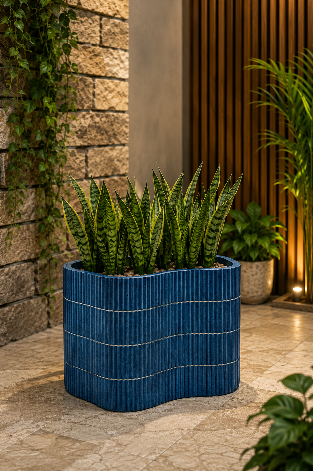 Azzuro Italian Blue Ceramic Look Design MGO Planter