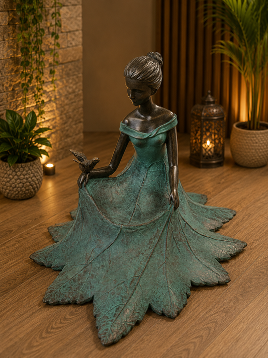 Christina Elegant Lady in Bronze with Blue Leaves Dress New Collection