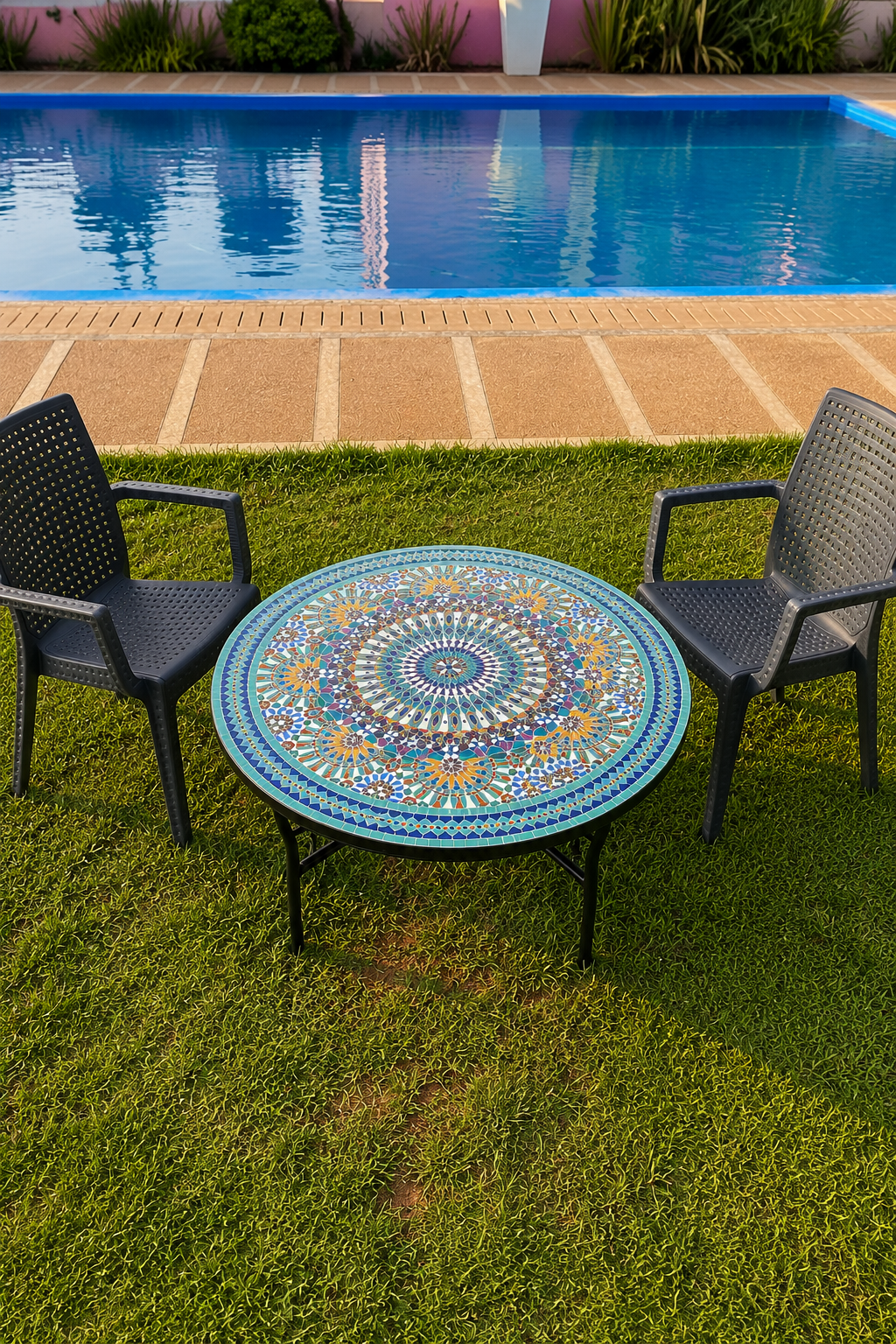 Unique Mosaic Table for Outdoor & Indoor unique mandala design 100% handcrafted, large luxury Round table made from green tiles
