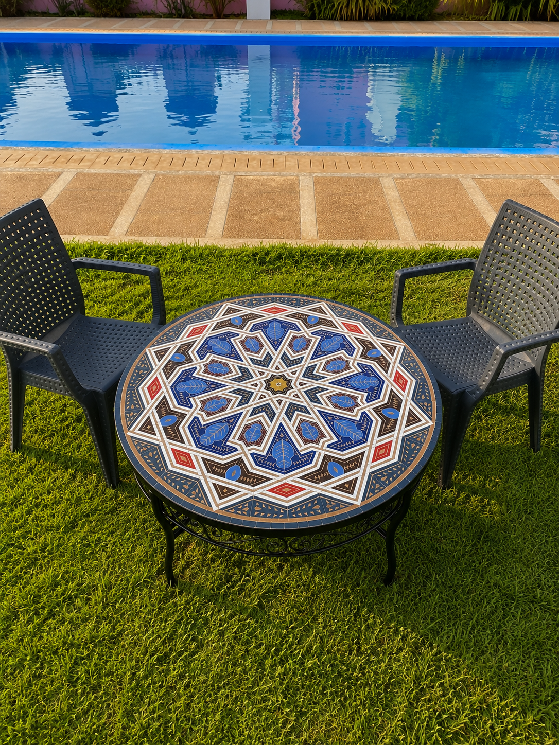 Unique Mosaic Table for Outdoor & Indoor mandala design 100% handcrafted, large luxury Round table made from green tiles