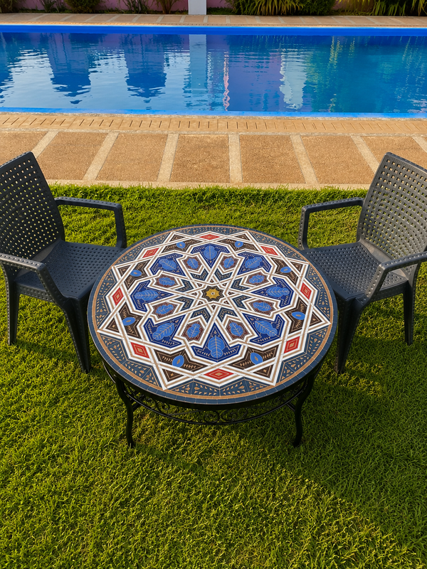 Unique Mosaic Table for Outdoor & Indoor mandala design 100% handcrafted, large luxury Round table made from green tiles
