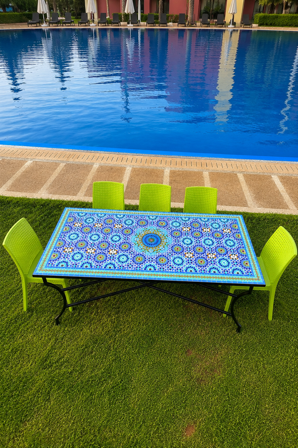 Large dining table for outdoor & indoor made from mosaic , Summer mosaic Table 100% handcrafted, included shipping