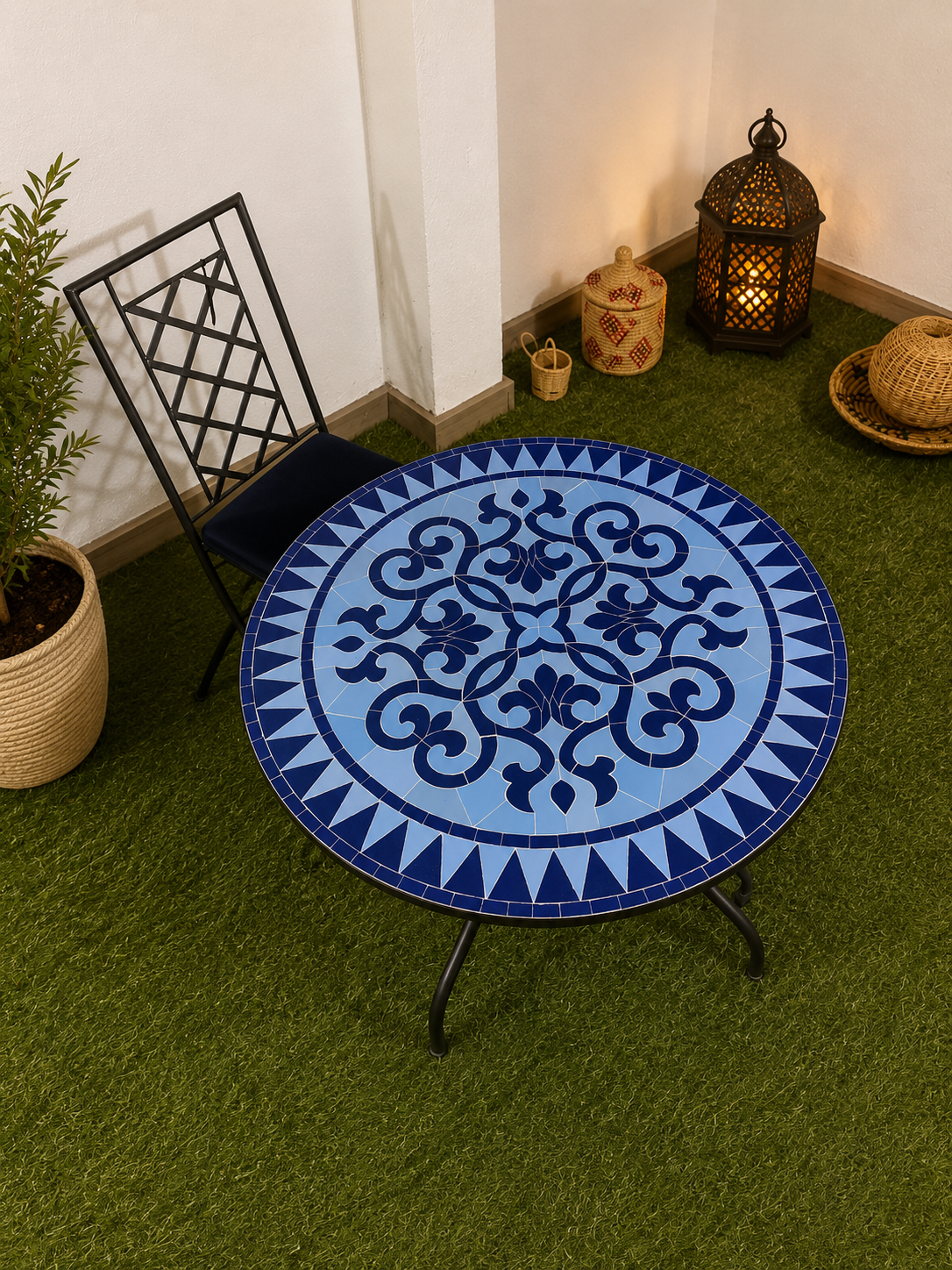 Mosaic table  100% handcrafted tiles for outdoor and indoor Round made in Fez, CUSTOMIZABLE colors and Pattern, Mid century Mosaic crafts