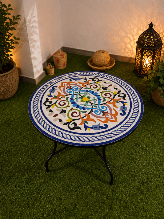 Marrakech Mosaic table floral 100% handcrafted tiles for outdoor and indoor Round, CUSTOMIZABLE colors and Pattern, Mid century Mosaic tiles