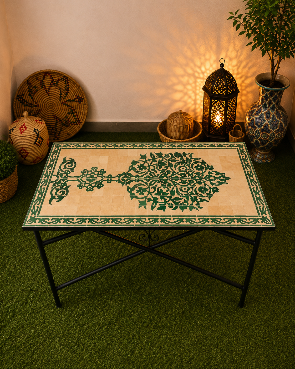 Emerlad Green Dining Mosaic table for outdoor & indoor - tree of life Table made from Moroccan mosaic - family mosaic Table 100% handcrafted