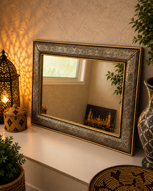 Moroccan Mirror - wall mirror - large mirror silver and Gold color - handmade mirror - engraved Brass - free worldwide shipping