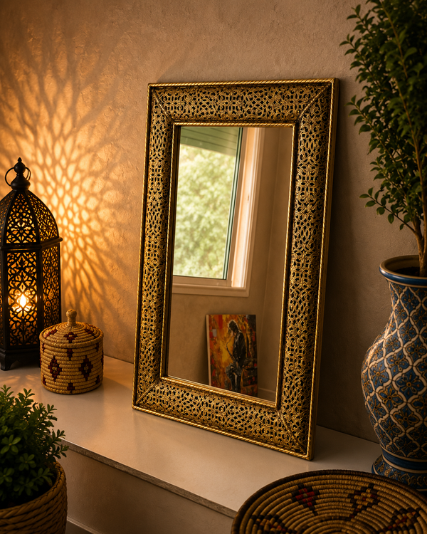 Wall mirror large Gold color handmade engraved Brass