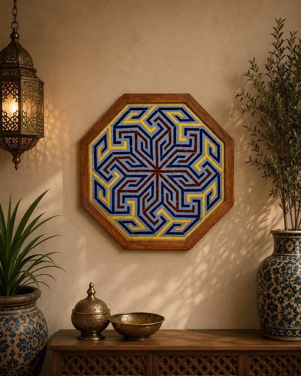 Moroccan mosaic in Alhambra palace mosaic wall hanging with wooden frame , wall decor mosaic art, tiles clay wall art . Alhambra