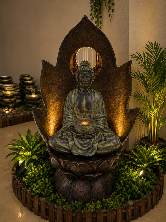 Dharma Masterpiece Buddha Water Feature with Rain Effect Special Lights & Sound
