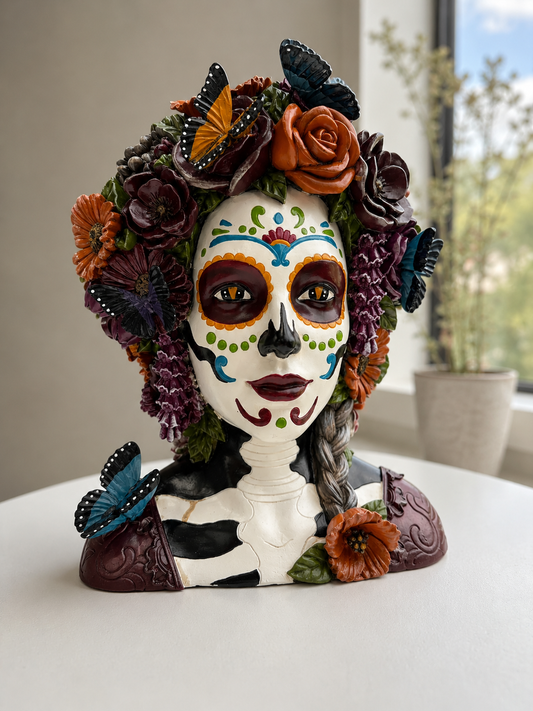 Miedo Bust Head Day of the Dead Mexican Vivid Colours Ceramic Finish