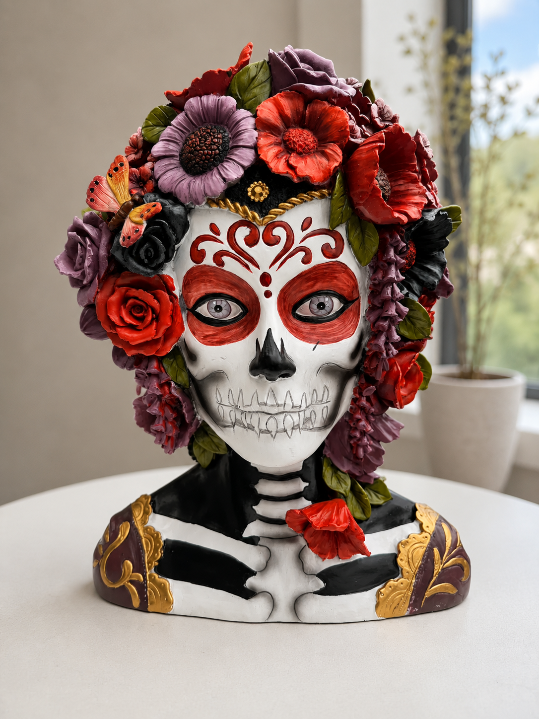 Muertes Bust Head Day of the Dead Mexican Vivid Colours Ceramic Finish