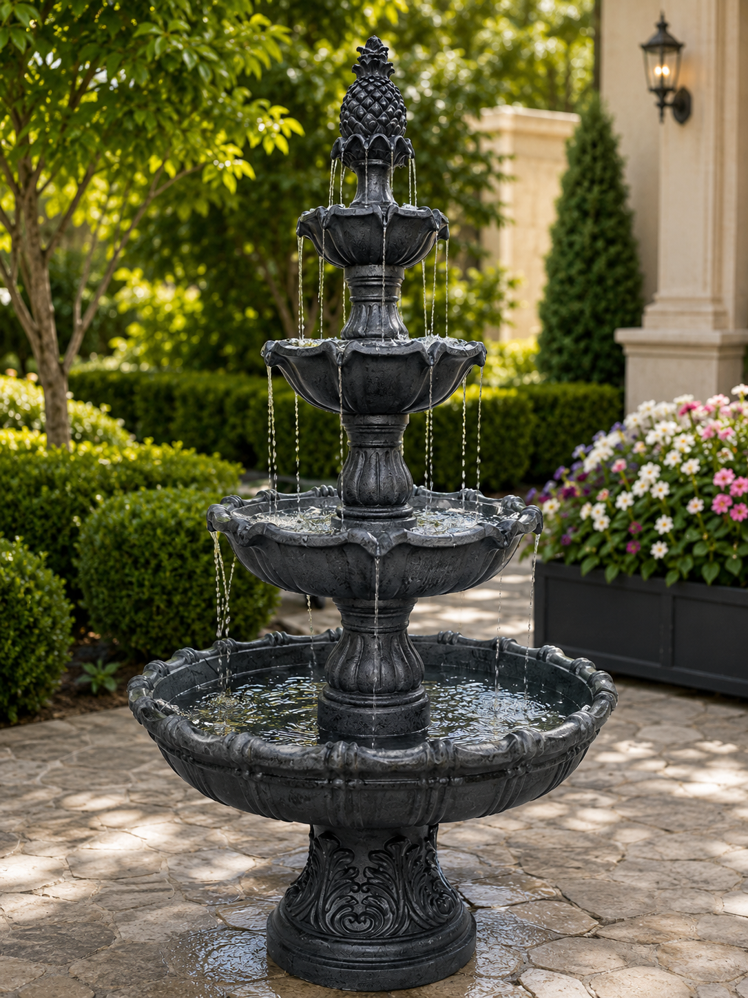 Lisboa Black Stone Effect 5-Tier Electric Powered Tiered Water Fountain