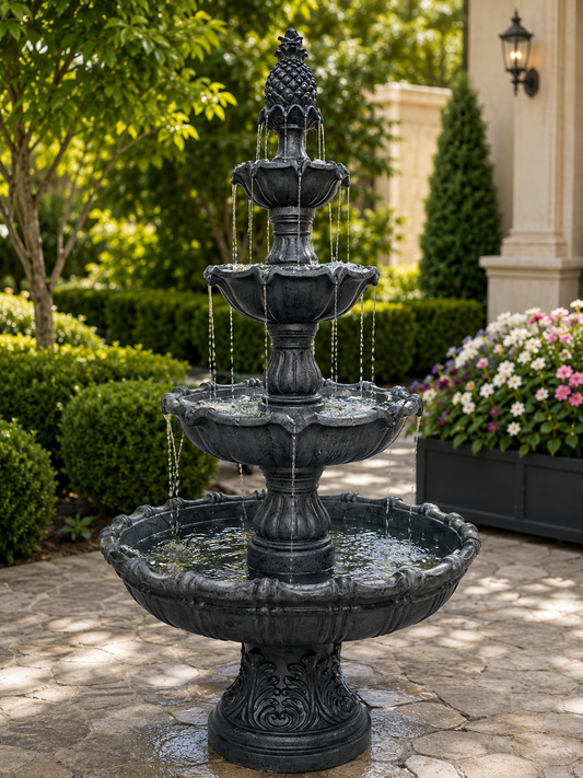 Lisboa Black Stone Effect 5-Tier Electric Powered Tiered Water Fountain