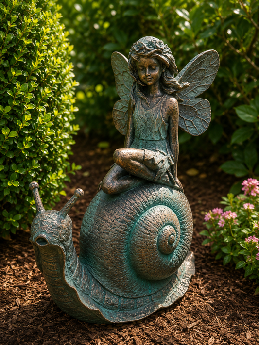 Journey Fairy Sailing on a Snail Garden Décor Ornament MGO Outdoor Statue