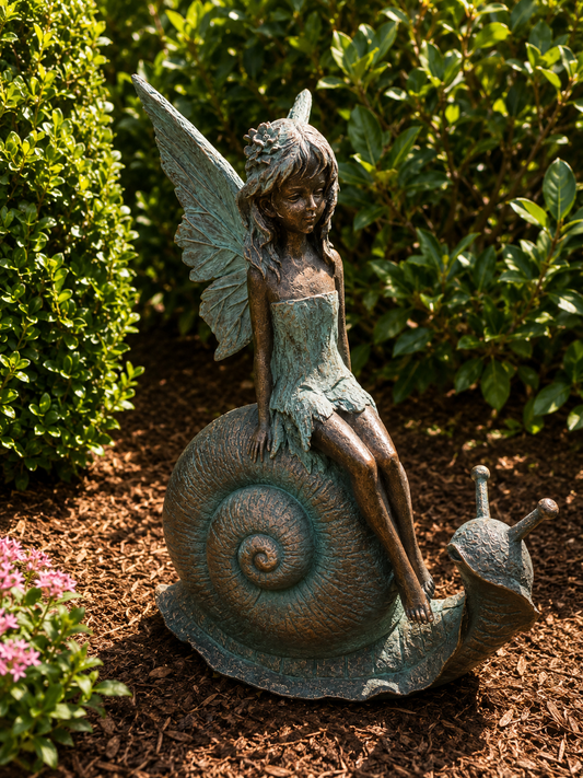 Fairy on Snail Garden Décor Ornament MGO Outdoor Landscaping Statue