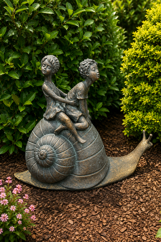 Kids on Snail Garden Décor Ornament MGO Outdoor Landscaping Statue
