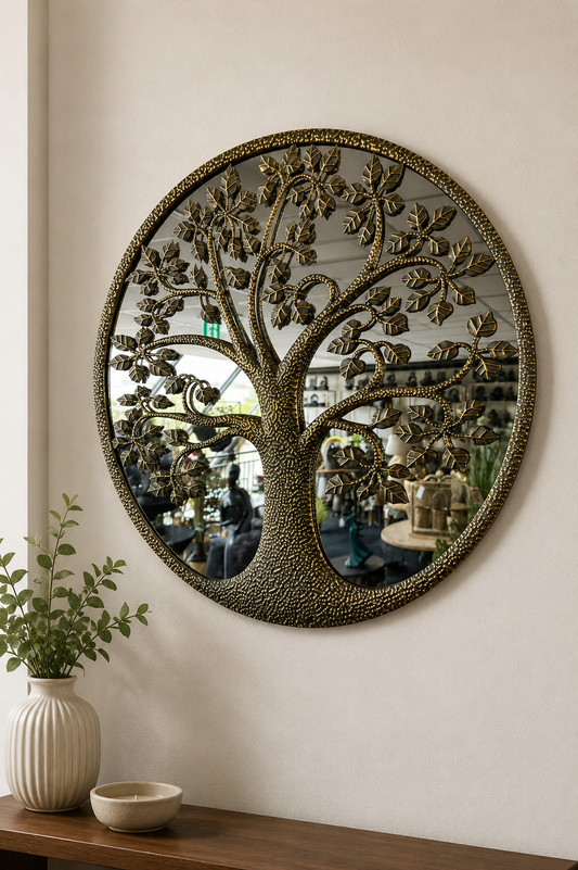 Tree of Life Round Metal Mirror Australian Summer 2023 Design Ornament