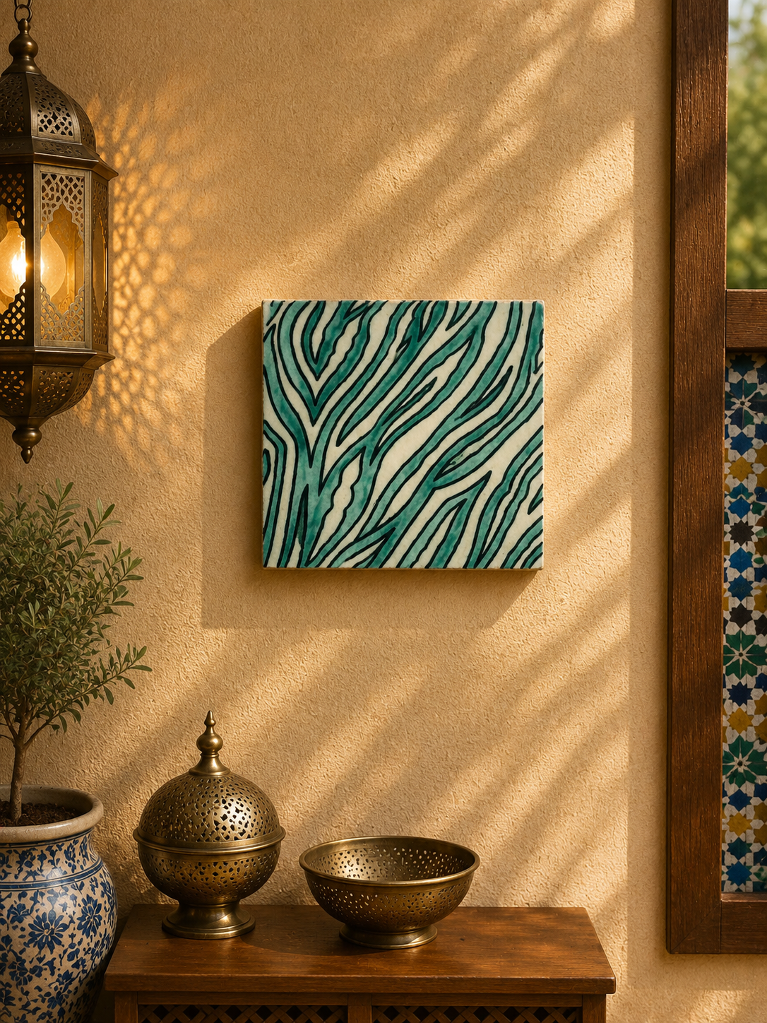 Zebre Ceramic tiles Hand painted 4"x4" 100% Handmade for Bathroom Remodeling and kitchen Projects works wall, ground and pool