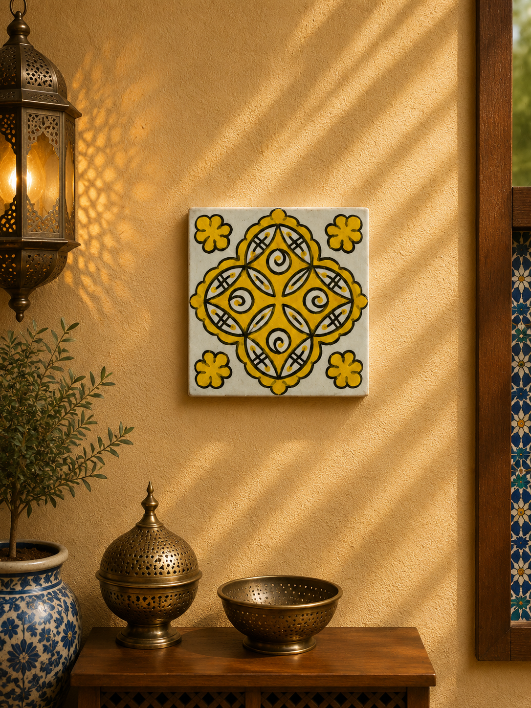 Yellow Ceramic tiles Hand painted tiles 4"x4" 100% for Bathroom Remodeling and kitchen Projects works wall and ground