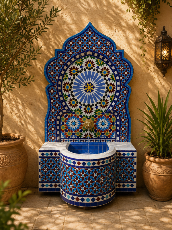 Mosaic Fountain for Outdoor Indoor Mid Century Fountain water inside  Moroccan Mosaic Fountain