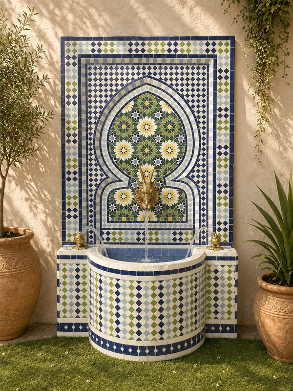 Tiered water Mosaic Fountain for Outdoor and Indoor, Mid Century Fountain water inside, Moroccan Mosaic Fountain