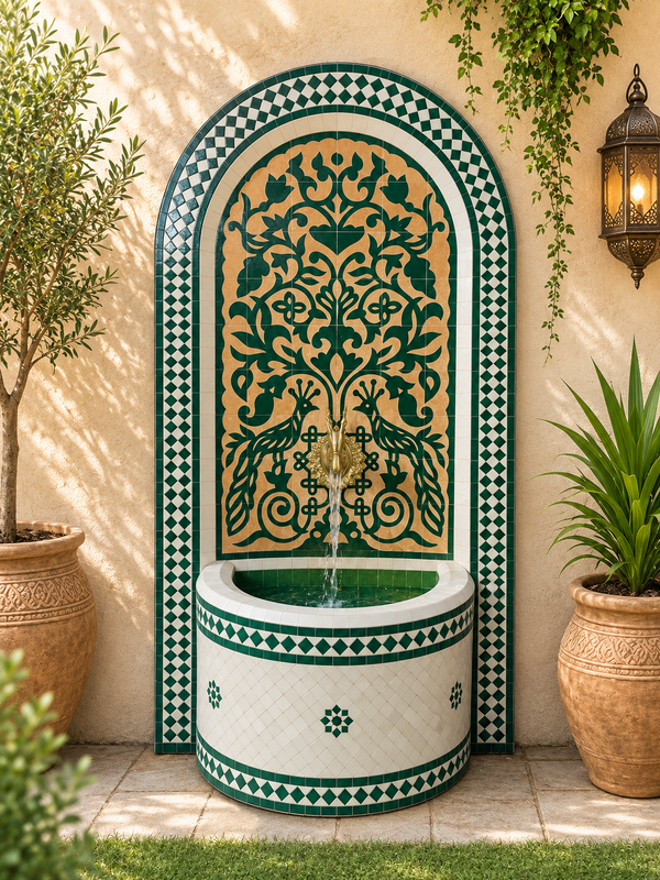 Emerald Green Mosaic Water Fountain for outdoor and indoor - Tree of Life Fountain water Feature  -  Garden Moroccan Mosaic Fountain Modern