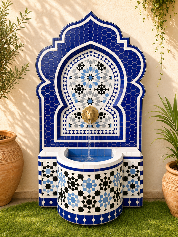CUSTOMIZABLE Fountain with mosaic tiles,  water inside fountain Moroccan mosaic fountain, terrace Indoor Decor.