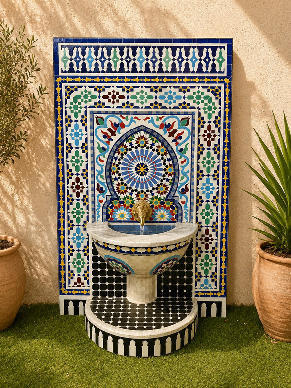 Fountain made from mosaic tiles for indoor and outdoor Mid Century Fountain water inside  Moroccan Fountain Andalusia