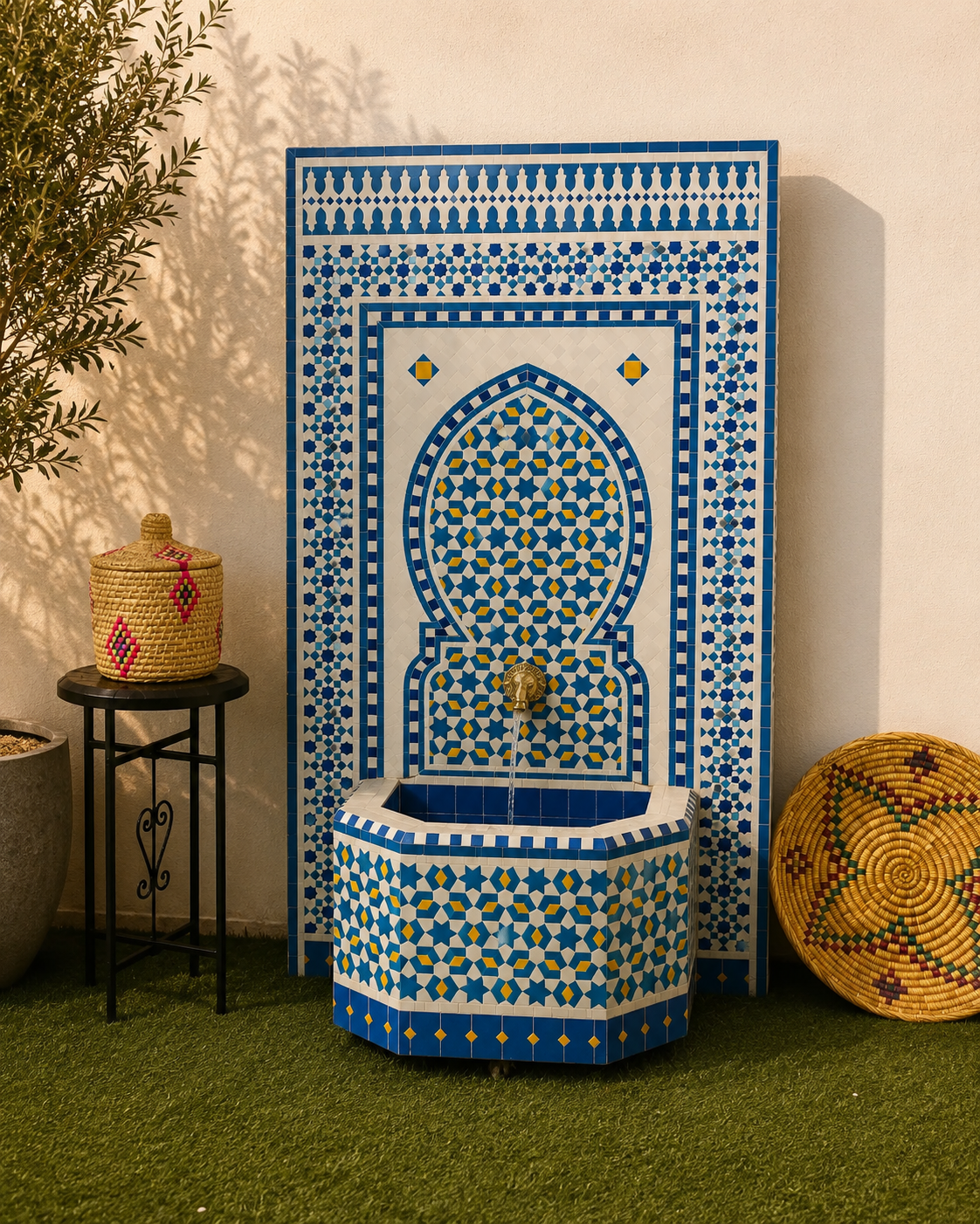 Marrakech Mosaic water feature - Zellige Mosaic water Fountain - Mosaic Fountain 100% handcrafted for indoor/outdoor - mid century modern