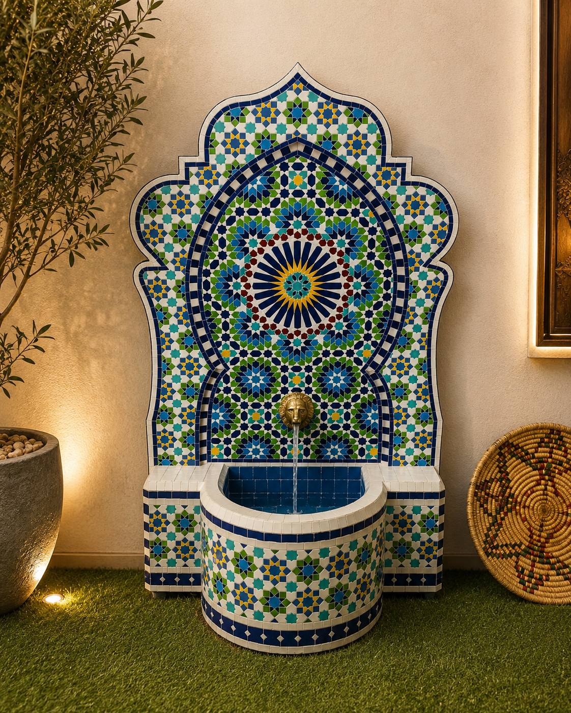 Custom Mosaic Fountai for Outdoor/Indoor -  Mid Century Fountain water inside Modern Flair - Moroccan Hung or Floor Fountain