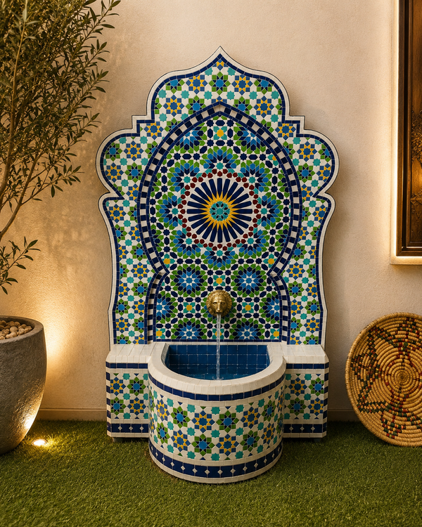 Custom Mosaic Fountai for Outdoor/Indoor -  Mid Century Fountain water inside Modern Flair - Moroccan Hung or Floor Fountain