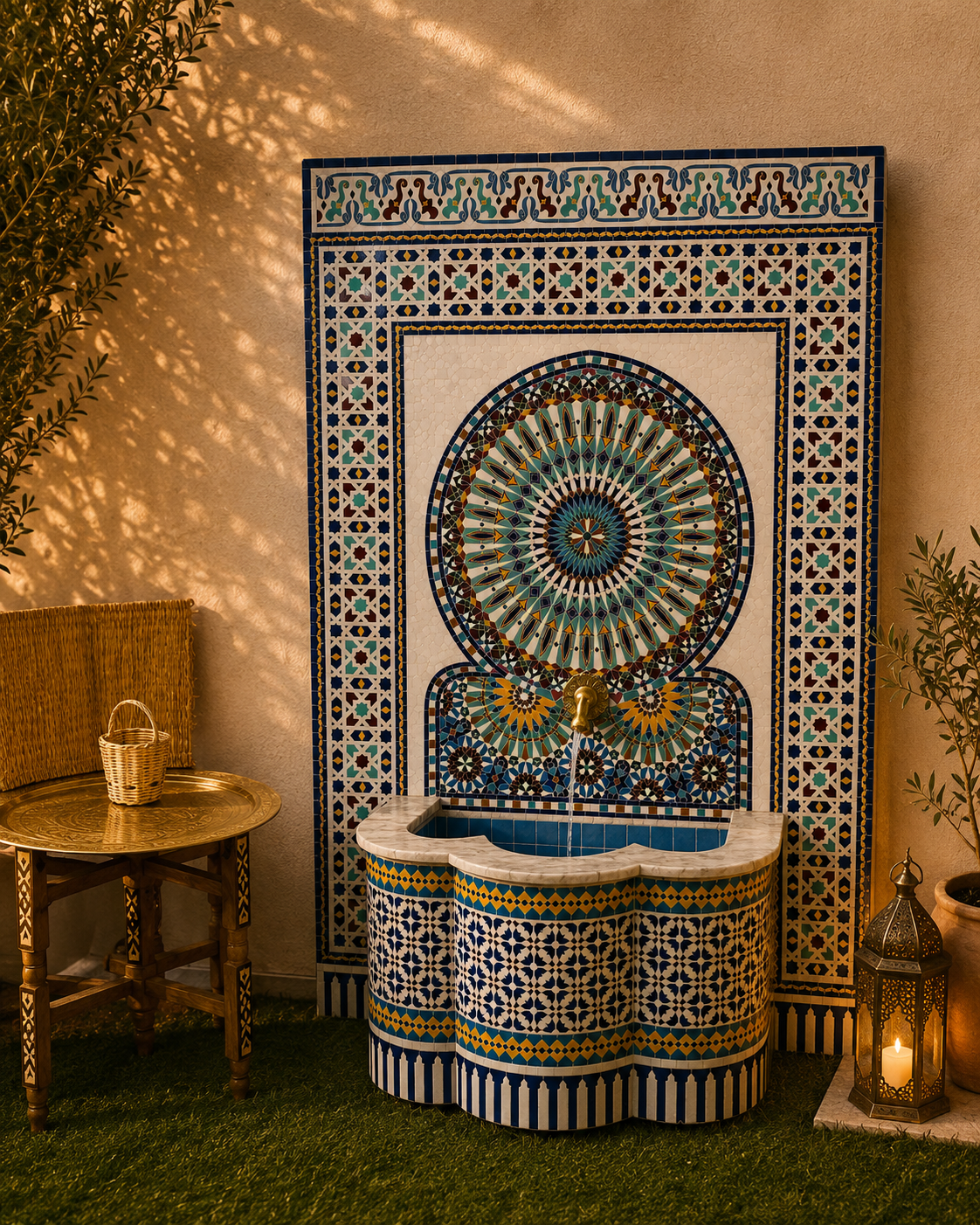 Unique Mosaic Fountain 71"x48" for Outdoor and Indoor Fountain water inside  Moroccan big Mosaic Fountain.