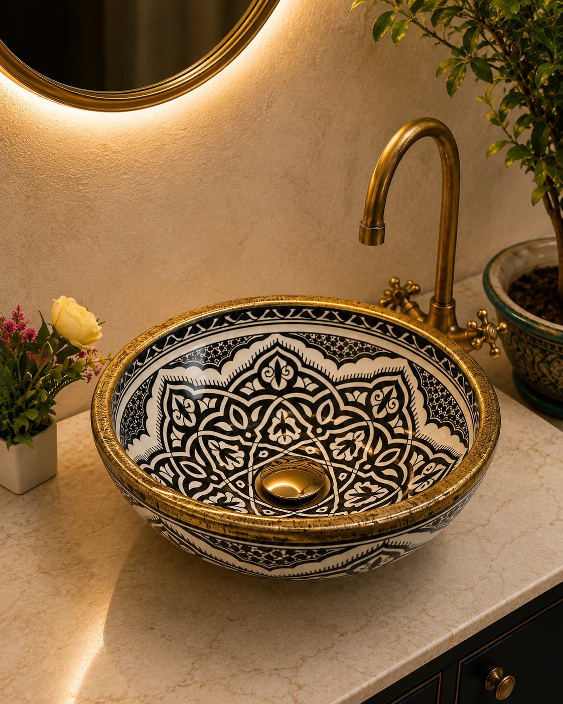 Black bathroom basin - Brass brushed Rimmed sink  - Basin with Mid-Century Modern flair batheroom - london  Farmhouse Basin