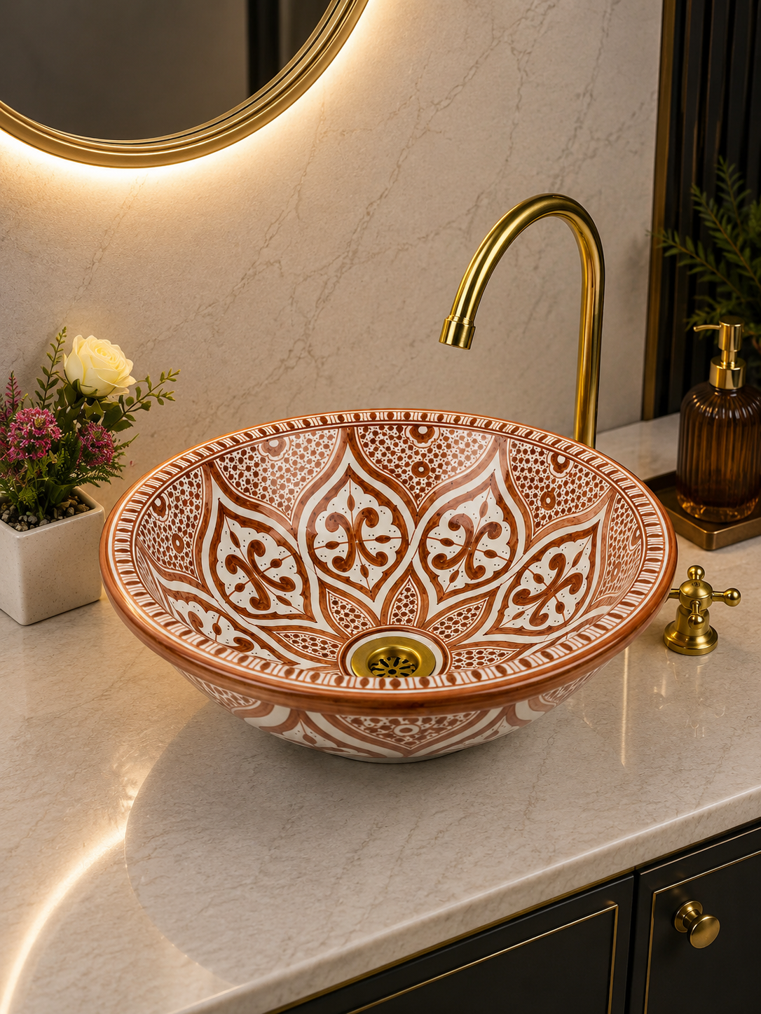 Bronze sink for bathroom 100% handmade hand painted - ceramic sink built with mid century modern styling
