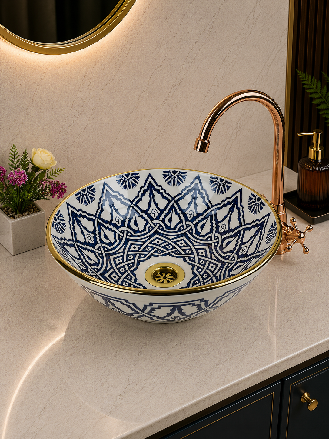 14k rimmed basin for Bathroom - Luxury countertop washbasin blue