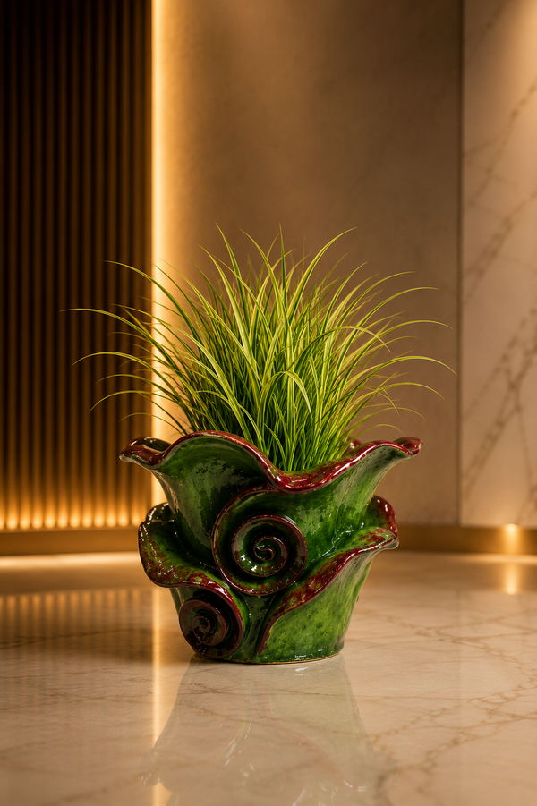 ROSE HETEROTYPIC FLOWER POT(OUTDOOR), GREEN/RED, 36*36*23CM