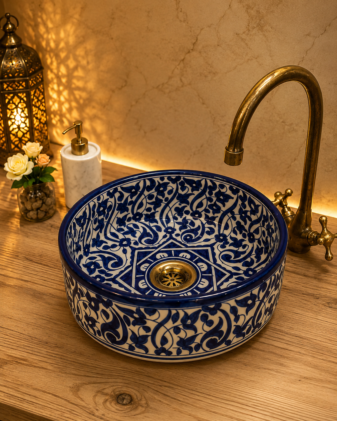 Bathroom vessel sink blue made from ceramic 100% handmade hand painted, ceramic sink decor built with mid century modern styling
