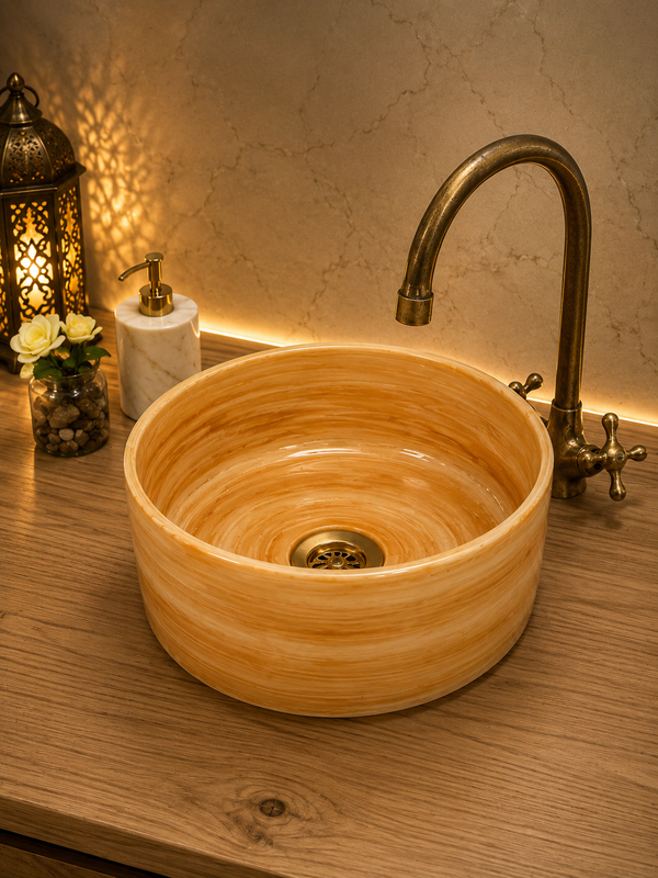 Moroccan bathroom ceramic sink orange 100% handmade hand painted, ceramic sink decor built with mid century modern styling