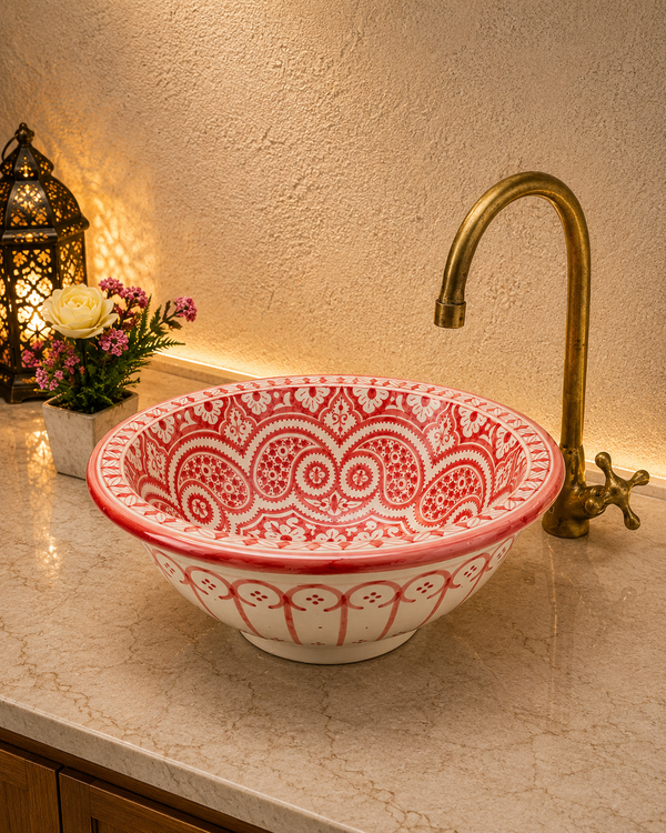 Undermount or countertop ceramic basin pink -  Countertop basin Bathroom-  mid-century modern bathroom - vessel ceramic sink hand painted