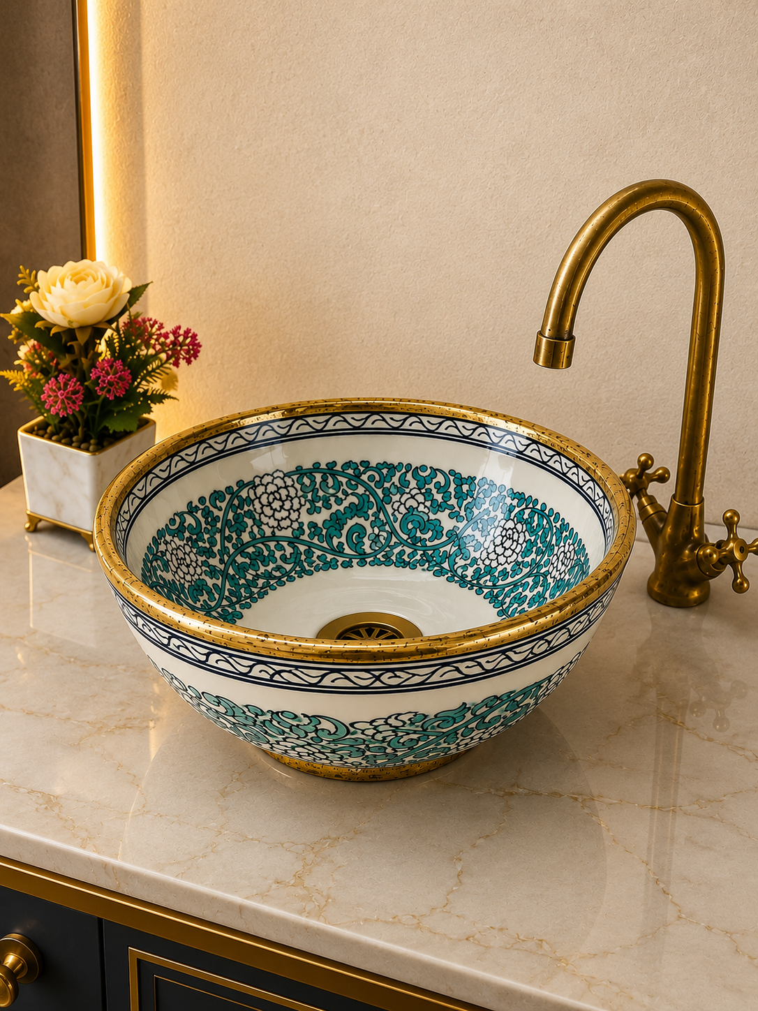 bathroom sink Brushed Solid Brass Rimmed Basin -  Basin with Mid-Century Modern - Artisanal Farmhouse London Basin - bathroom ceramic sink