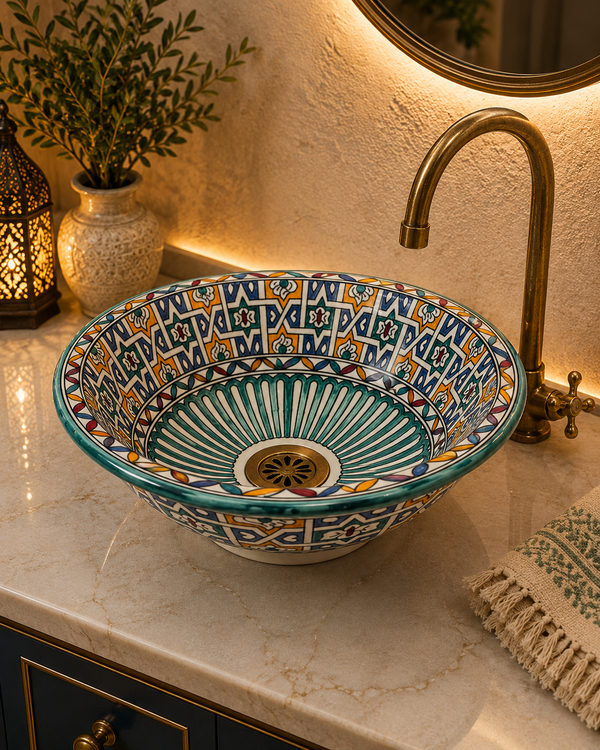 Rustic Bathroom vessel sink - washbasin made from ceramic 100% handmade colorful - ceramic basin decor built with mid century modern Flair